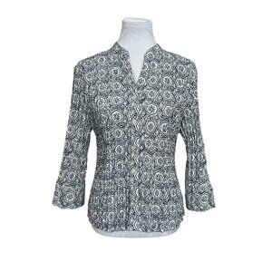Fred David Womens Gray White High Low Split Cuff Blouse Size L